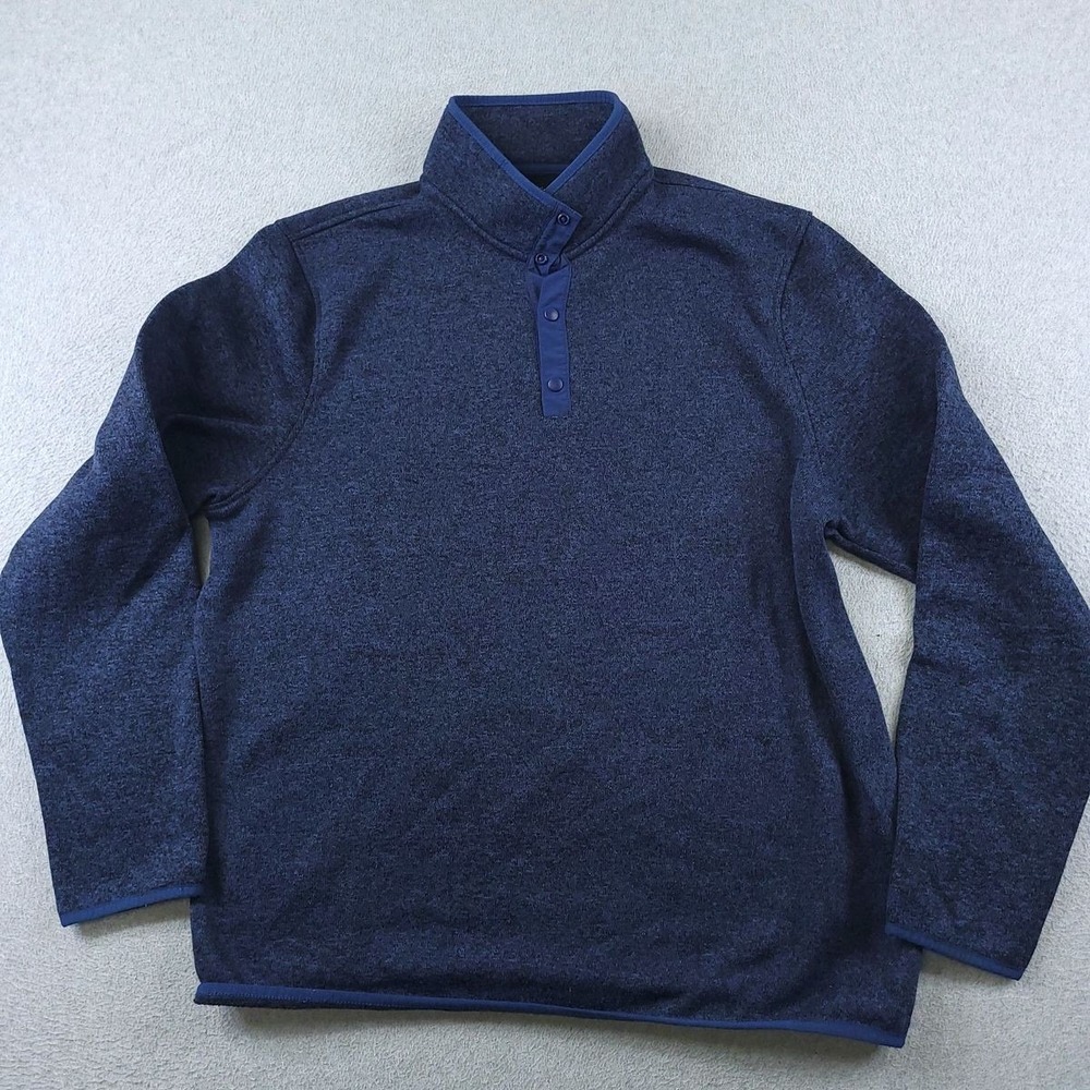 J Crew Pullover Mens XL Navy Marled Fleece Half Snap Authentic Fleece Sweater